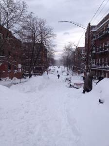The snow-covered streets of Cleveland Circle in 2013. 